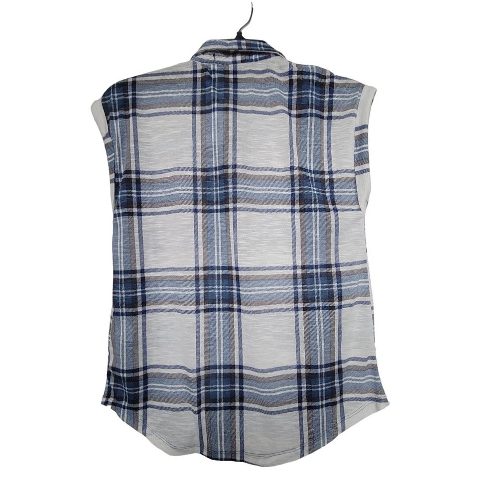 ✨Size S Derek Heart Women's Plaid Shirt Tunic Top Blouse Sleeveless White Blue - Picture 2 of 7